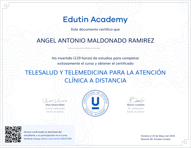Constancia de telesalud y telemedicina para la atención clínica a distancia